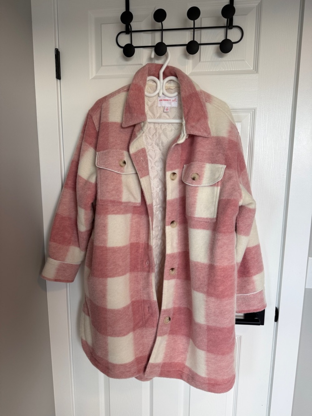Joe Fresh Pink and Cream Cozy Wool-Blend Jacket